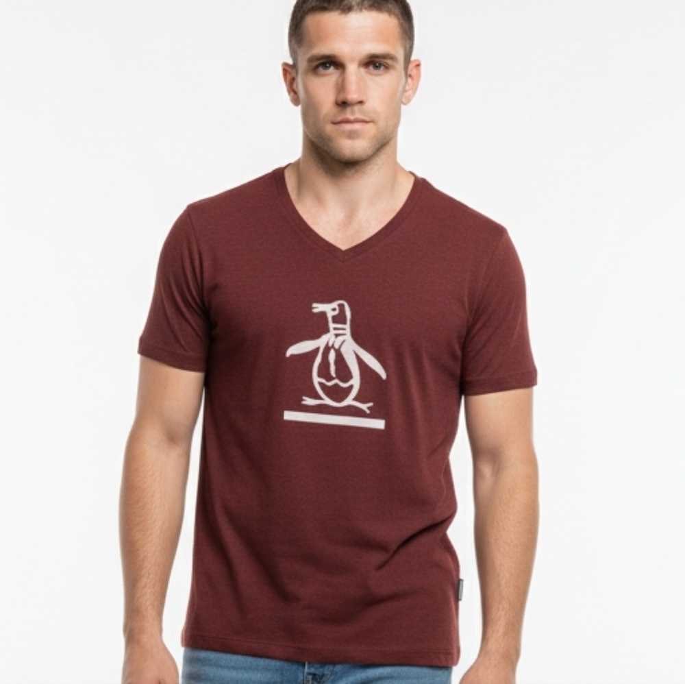 Original Penguin Men's Burgundy V-Neck Tee